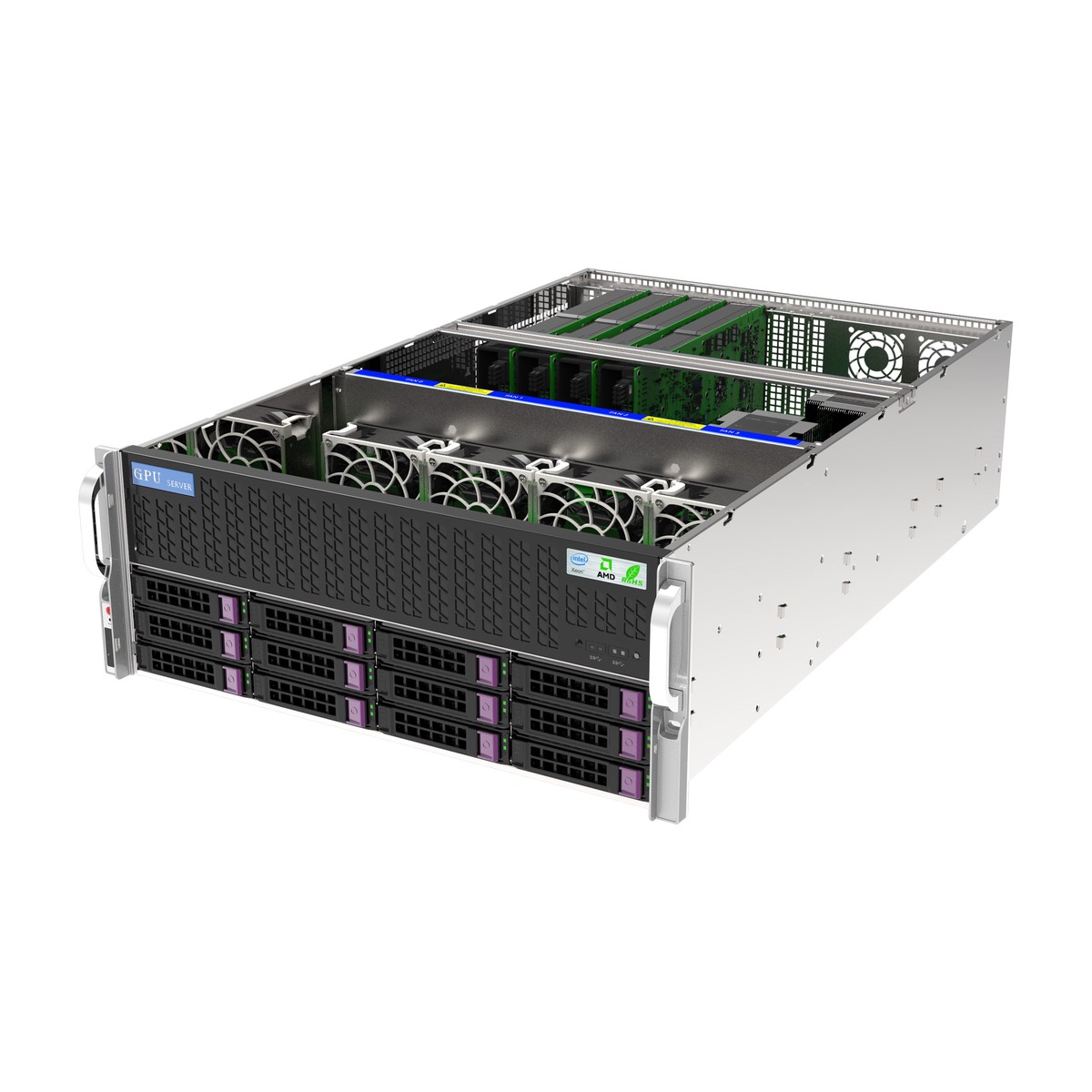 خادم بطارية 4U للمعالج GPU، ثنائي Intel Xeon Scalable، 4 × عرضين مزدوجين للبطاريات، 24 من فتحات تبديل ساخنة