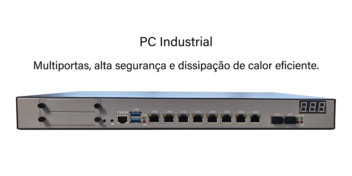 PC Industrial ChangFan 946-8L2S para Rack 1U – 8 portas RJ45 2,5GbE e 2 portas SFP+ 10G; Soft Router de alto desempenho e dispositivo de segurança de rede.